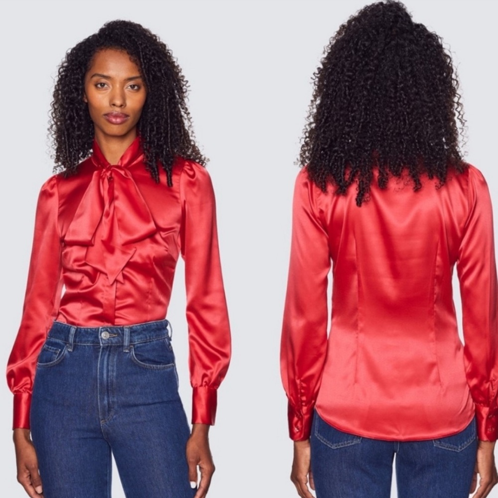 Hawes & Curtis Fitted Red Luxury Satin
Blouse Bow - Sz 10